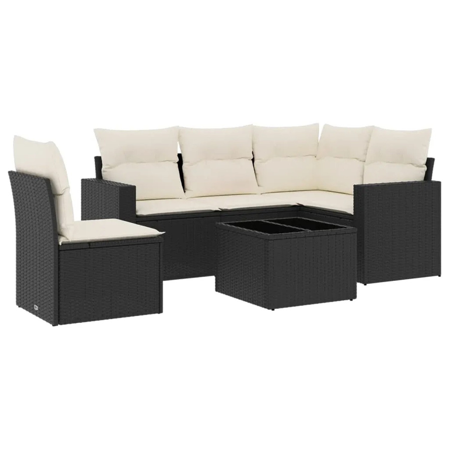 vidaXL 6-tlg Garten-Sofagarnitur in L-Form mit Polsterkissen und Couchtisch, Schwarz - Bild 2