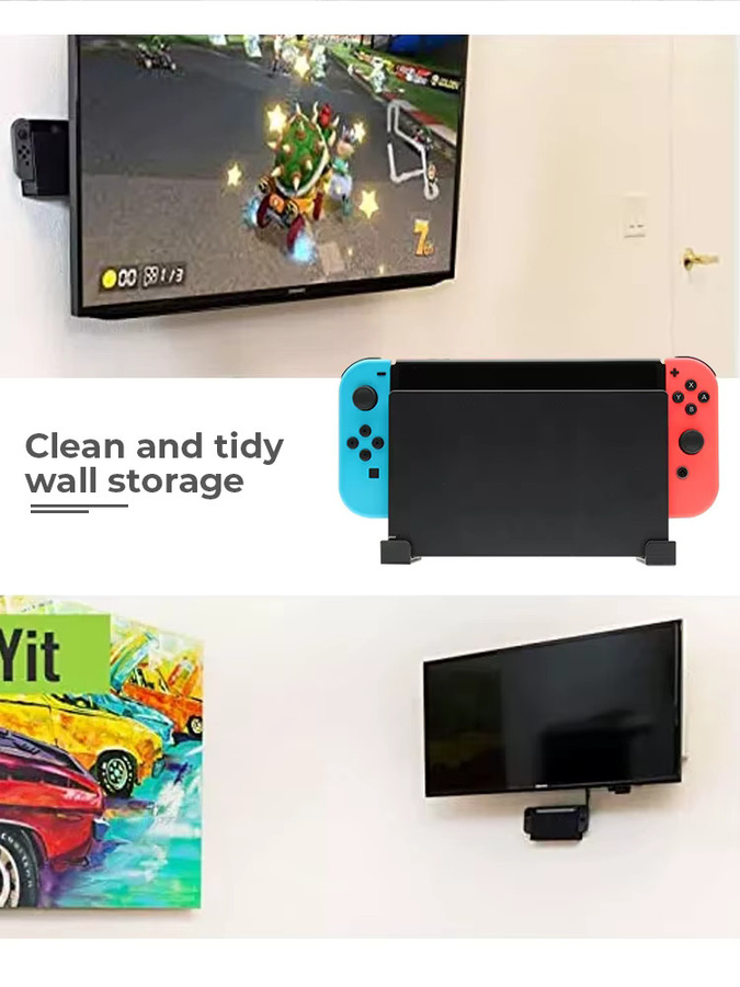 DATA FROG Wandhalterung für Nintendo Switch, Switch OLED und Joycon in Schwarz – Universeller Ständer für das Switch TV Dock - Bild 3