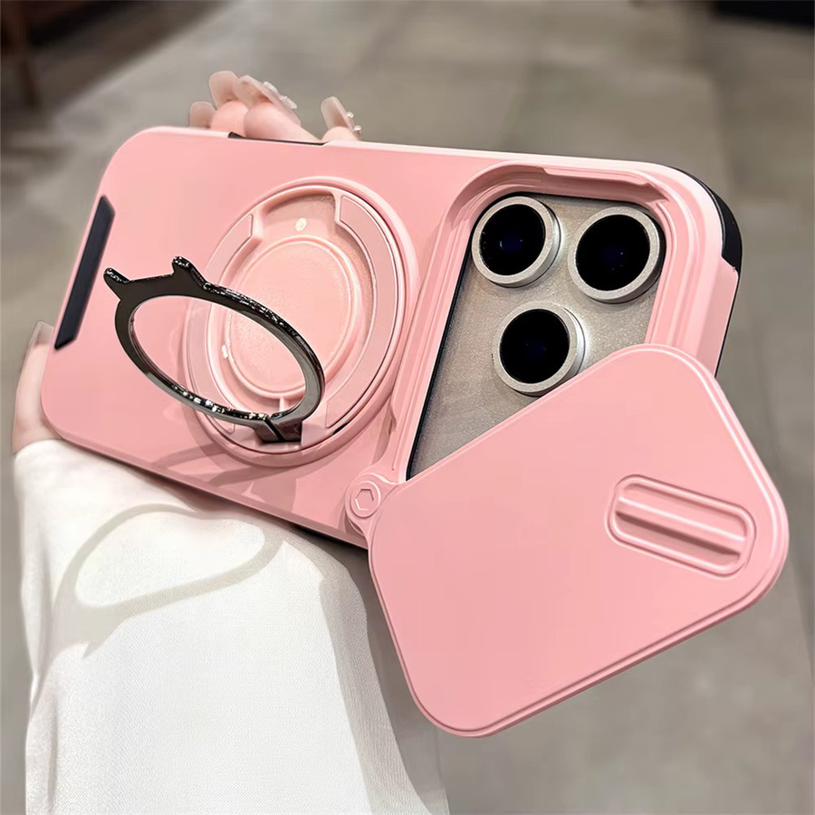 Vyimc Rotierbare Klapphülle mit Linsenschutz und Magnetständer für iPhone 17 und iPhone 18 Pro Max Air, Doppelschichtiger Panzer-Schutz, Verfügbar in Rot und Pink - Bild 2