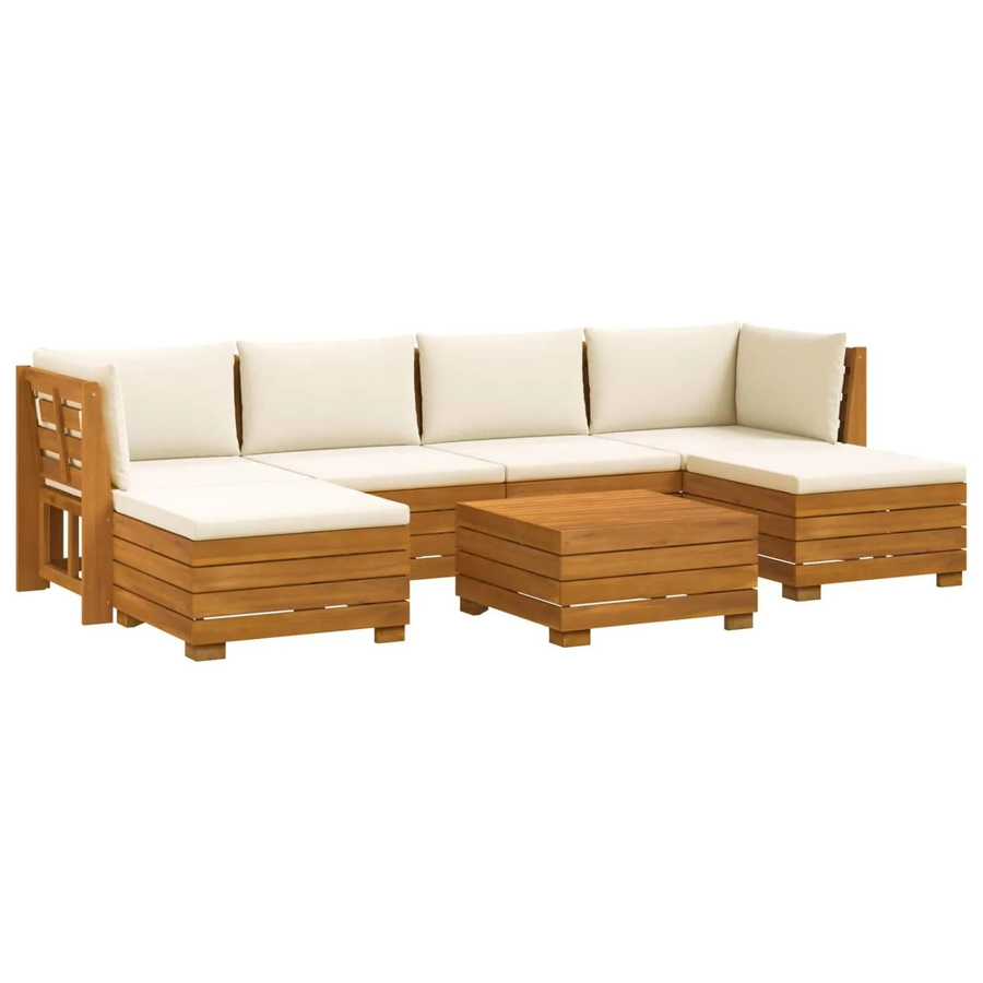 vidaXL Outdoor-Sofagarnitur aus Akazie Massivholz in Braun mit 7 Teilen und cremeweißen Kissen im L-Shape Design - Bild 2