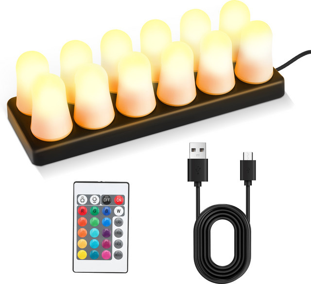 Jugacool Set mit 12 RGB-LED-Teelichtern, ferngesteuert und kabellos aufladbar, weiß, rund - Bild 1