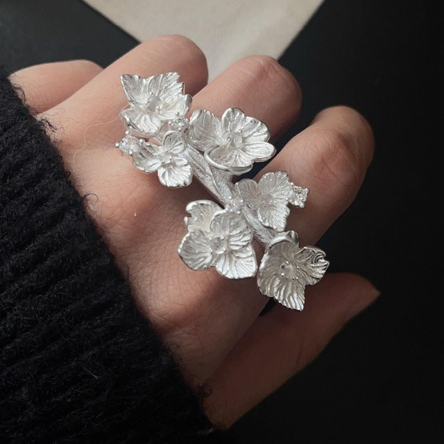 Kupferringe Damen, Blumenring, Silber, fingerverstellbar - Bild 1