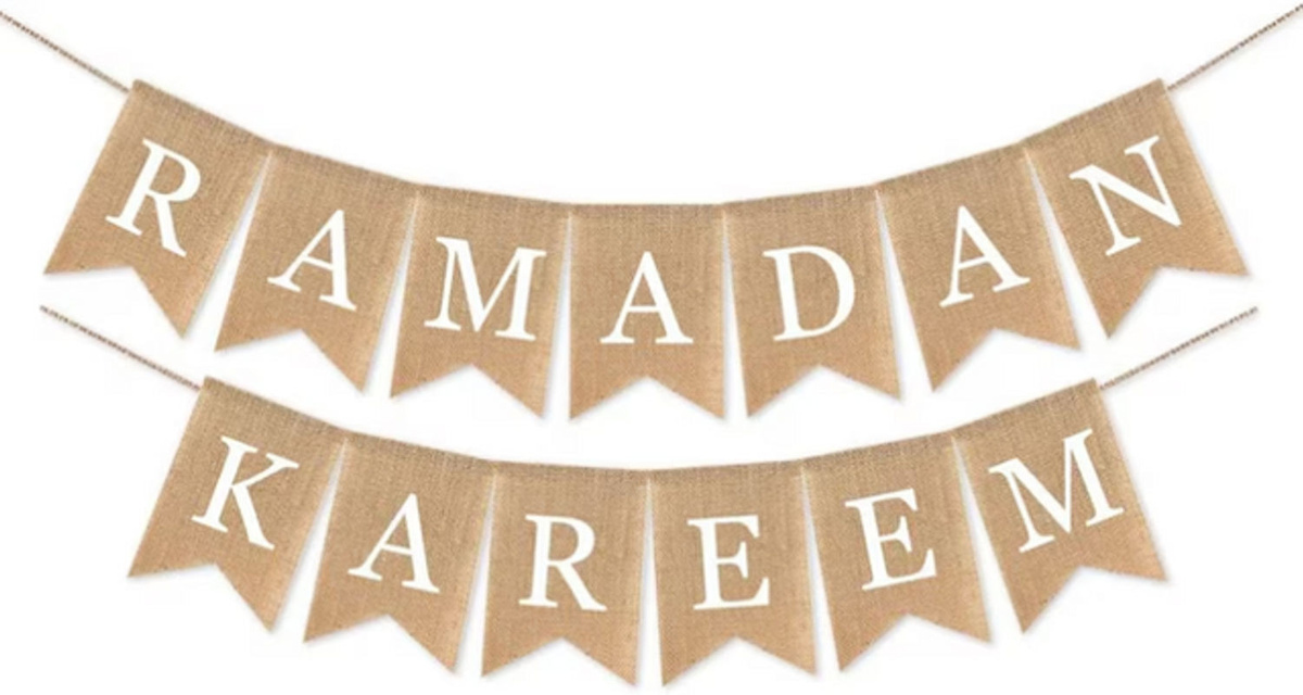 2er-Pack Ramadan Kareem Banner in Beige als hängende Textil-Wimpelkette mit Buchstaben für deine Ramadan Party Deko - Bild 1