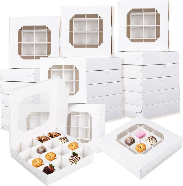 Transparente Kuchen-Geschenkboxen mit Einsätzen und Trennwänden für Hochzeiten und Partys, Set aus 10 oder 20 Stück, Farbe: Transparent/Weiß - Bild 1