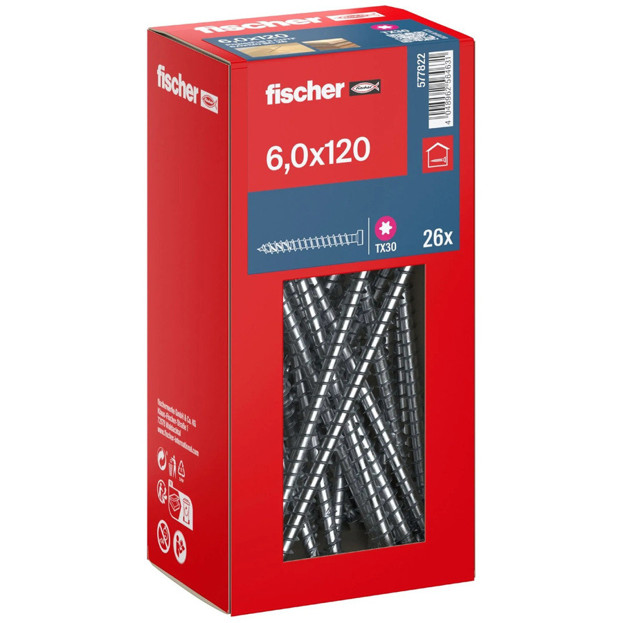 Fischer Holzbauschraube Zylinderkopf TX Vollgewinde, Farbe: Silber, Durchmesser: 6 mm, Länge: 120 mm, 26 Stück - Bild 2