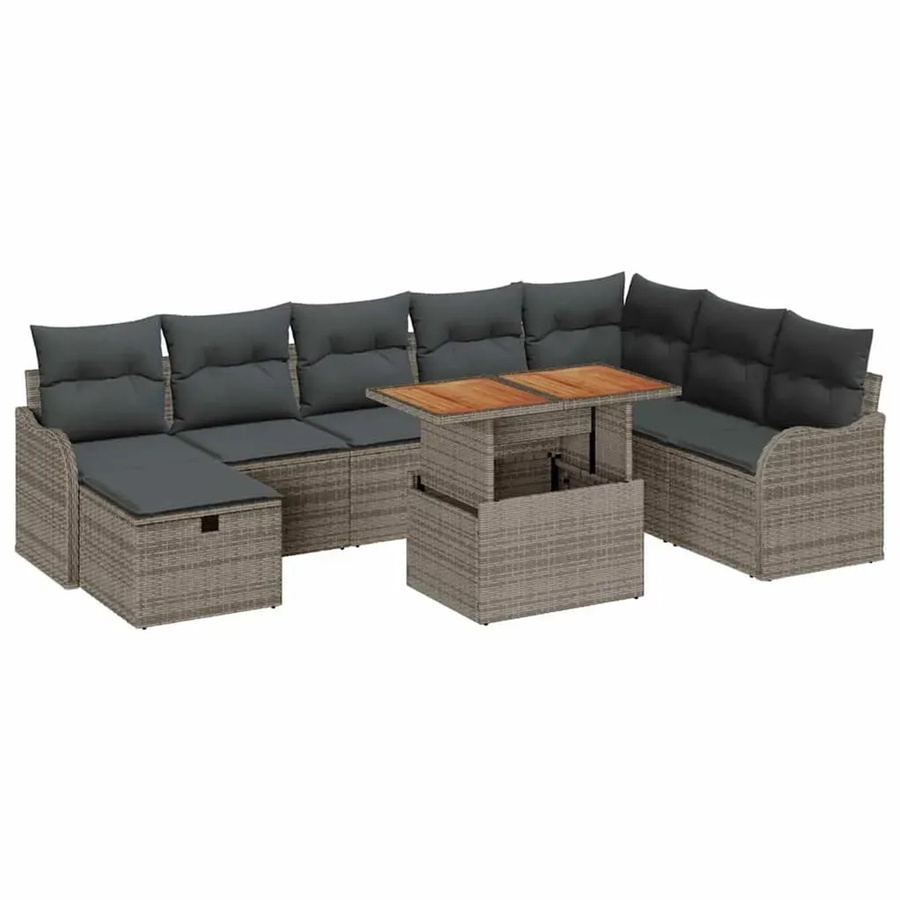 vidaXL 9-teiliges Garten-Sofa-Set in Grau aus Poly Rattan mit Kissen und L-Form für Garten, Balkon und Terrasse - Bild 2