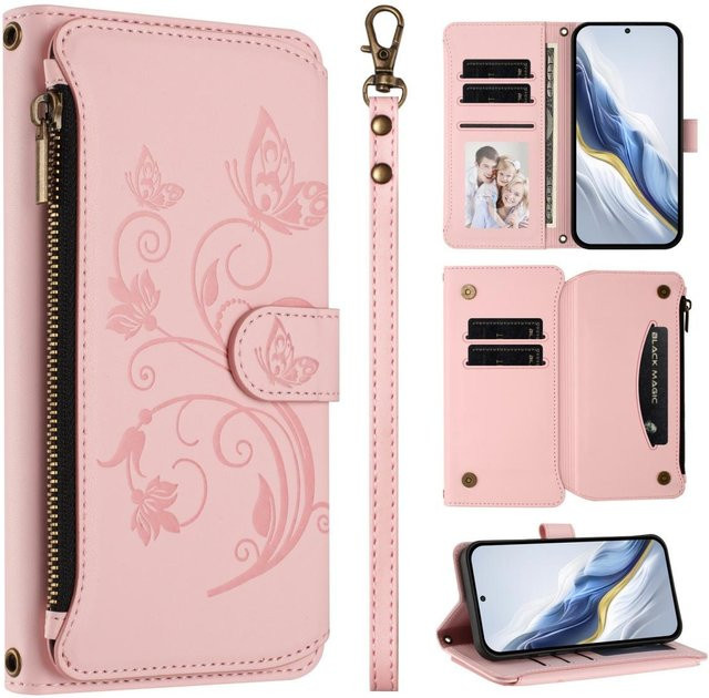 Leder Handyhülle mit Kartenhalter und Geldbörse als Flip Cover für Oppo Reno 15 14 13 12 11 Pro Serie in Pink - Bild 1