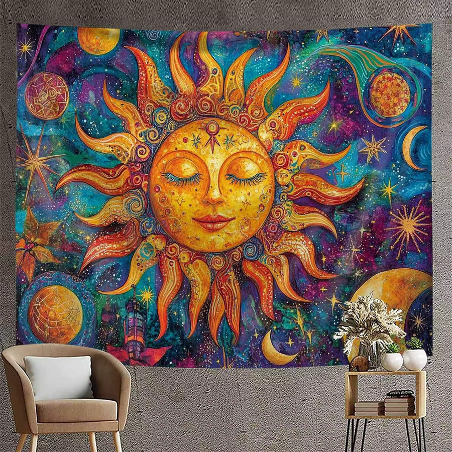 VIKAMA Cosmic Sunlight Wandteppich im Dunkeln leuchtend, Mehrfarbig, B: 75 cm, H: 58 cm - Bild 2