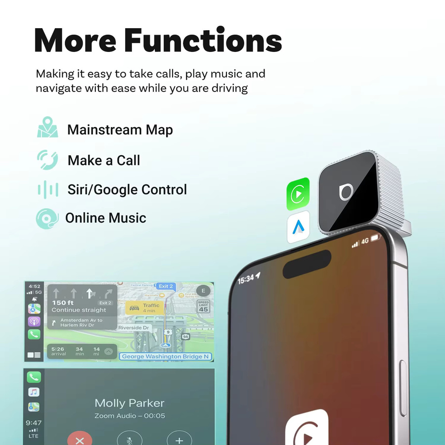Ottocast Mini Slim Adapter für kabelloses CarPlay und Android Auto, WLAN Smart-Dongle in Schwarz oder Silber mit USB-A und USB-C Anschluss - Bild 5