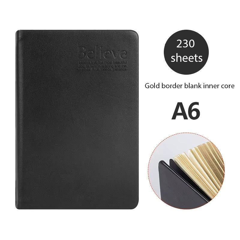 Retro Notizbuch A6 mit Goldrand und Hardcover in Schwarz und Gold aus Kunstleder - Bild 2