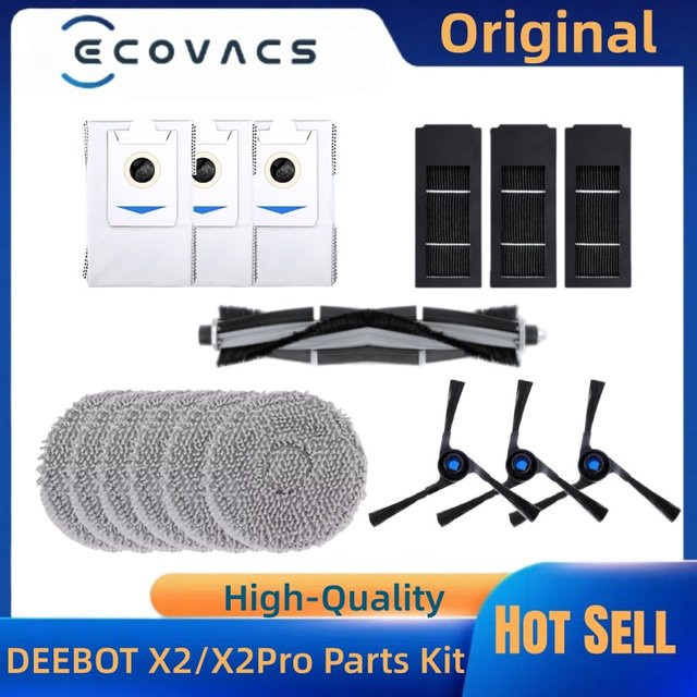 Ecovacs Deebot X2 und X2 Pro Zubehör-Set mit Hauptbürste, Seitenbürste, HEPA-Filter, Mopps und Staubbeuteln - Bild 1