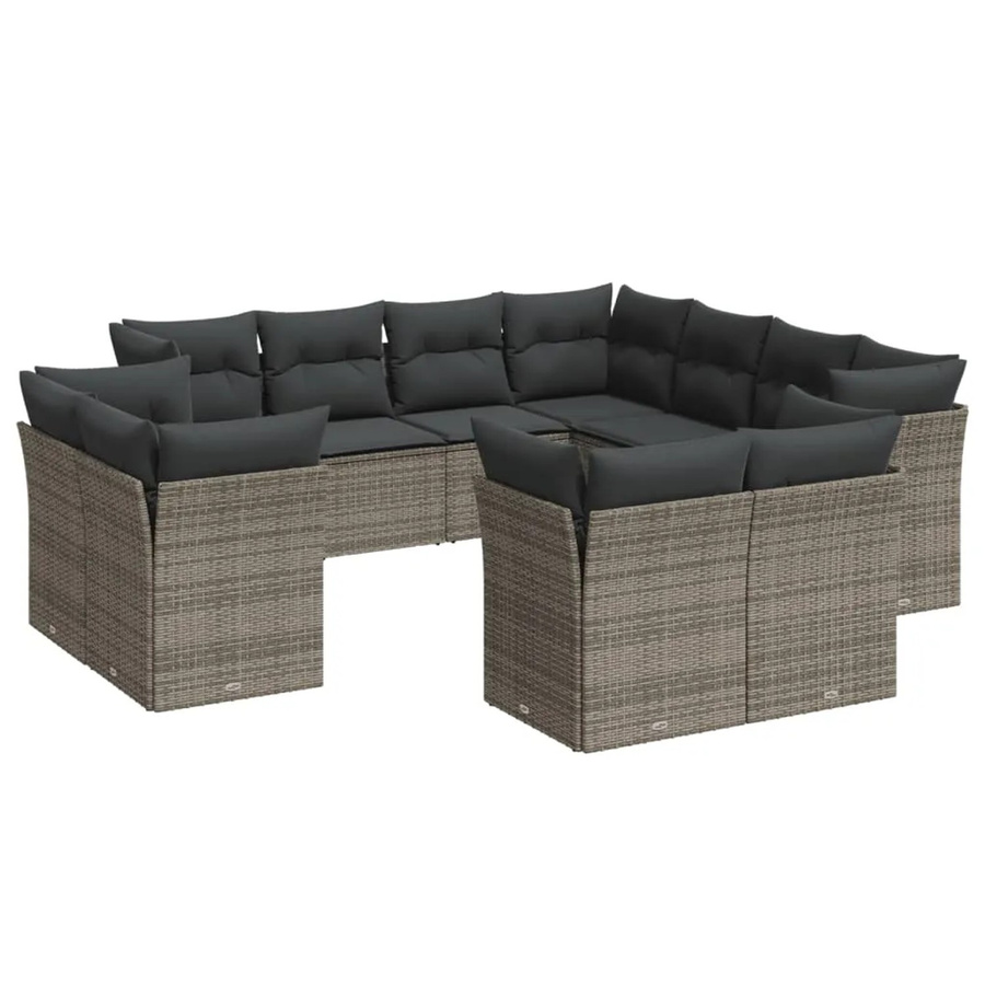 vidaXL 11-tlg. Garten-Sofagarnitur in U-Form aus Poly-Rattan in Grau mit Sitzkissen und Rückenkissen inklusive Stauraum - Bild 2