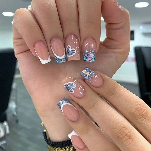 YADORNOS Press On Nails, Flash Blue, Schimmernd, 24 Stück - Bild 1