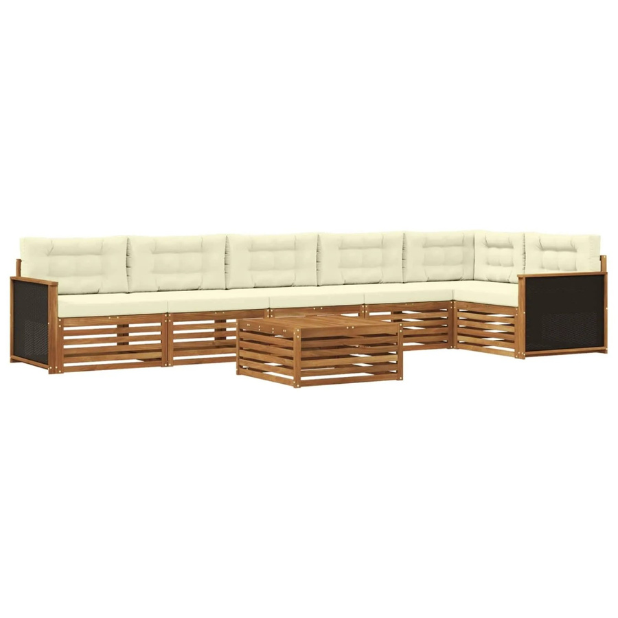 vidaXL Outdoor-Sofagarnitur aus Akazienholz in L-Form, 7-teiliges Set in Natur und Beige mit Polsterkissen, B/T/H: 79 x 79 x 37 cm - Bild 2