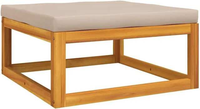 vidaXL Gartenhocker aus Akazienmassivholz mit Kissen in Taupe und Beige - Bild 1