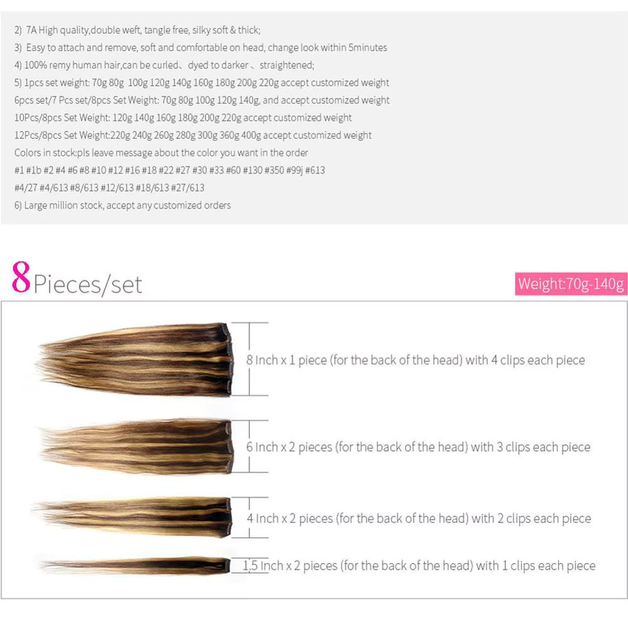 ZZHAIR Remy-Haarverlängerung, 8-teiliges Set, gerade, 40,6–61 cm - Bild 4