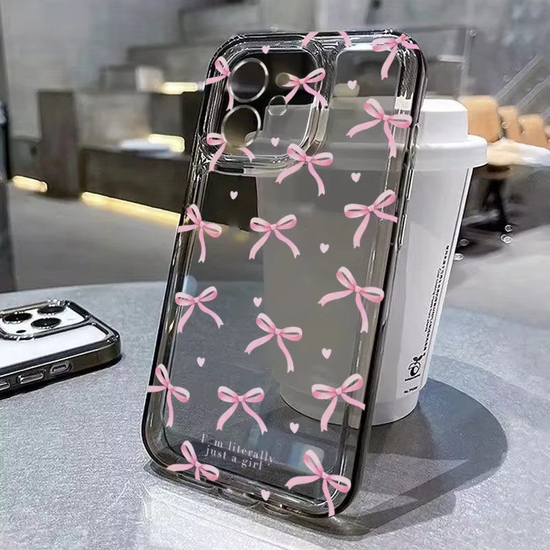 Transparente TPU Handyhülle mit rosa Schleife für Apple iPhone 16 15 14 13 12 11 Pro Max XR X XS Max SE2 stoßfest - Bild 2