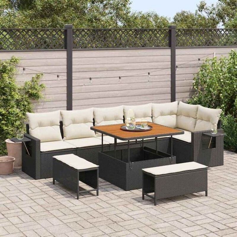 Vidaxl Garten-Sofa-Set aus Poly-Rattan mit Speicherfunktion, 9-teilig, Schwarz - Bild 1