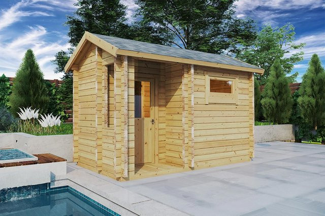 Gartensauna Lisette aus Nordischer Fichte mit Vorraum in Braun, B/T/H: 400 x 200 cm - Bild 1
