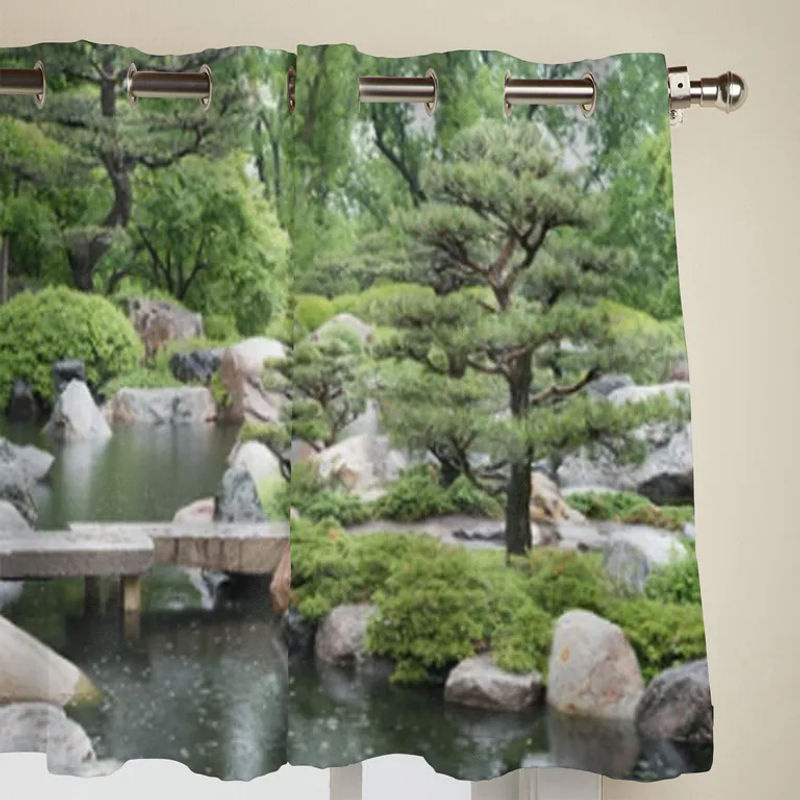 Super Six Stoffvorhang mit Motiv Ein Teich in einem japanischen Garten in Grau und Multicolour, Breite: 135 cm, Höhe: 60 cm - Bild 2