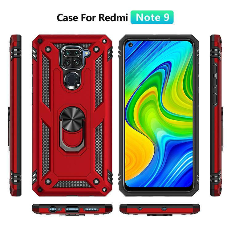 Stoßfeste Handyhülle für Xiaomi Redmi Note 9 und Redmi Note 9 Pro in Rot mit Militär-Schutzdesign, Ringhalter und Magnetfunktion - Bild 2