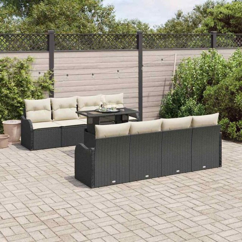 vidaXL Garten-Sofa-Set aus Polyrattan mit 7 Kissen in Schwarz - Bild 1