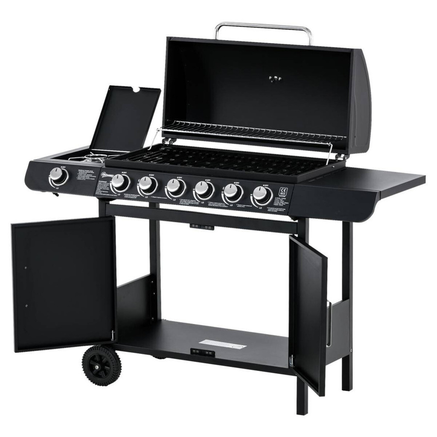 Outsunny Gasgrill aus Metall in Schwarz mit porzellanemaillierter Grillfläche, B/T/H: 50 x 135 x 100 cm - Bild 3