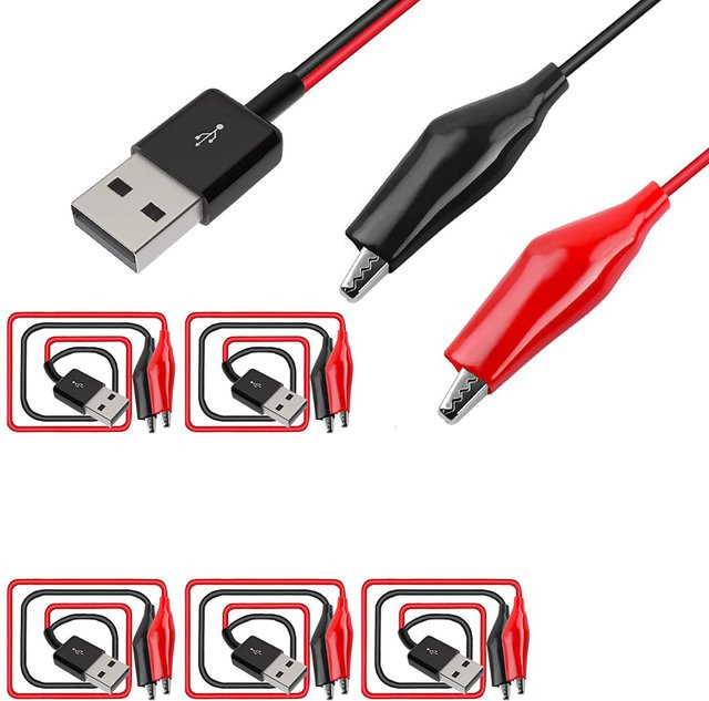 5 Stück USB-A Krokodilklemmen Verbindungskabel aus Kupfer für Stromkreistests, Rot - Bild 1