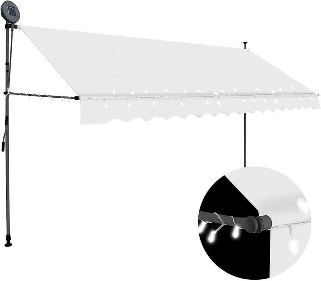 vidaXL Einziehbare Markise Handbetrieben mit LED in Creme, Breite: 350 cm, Ausladung: 120 cm - Bild 1