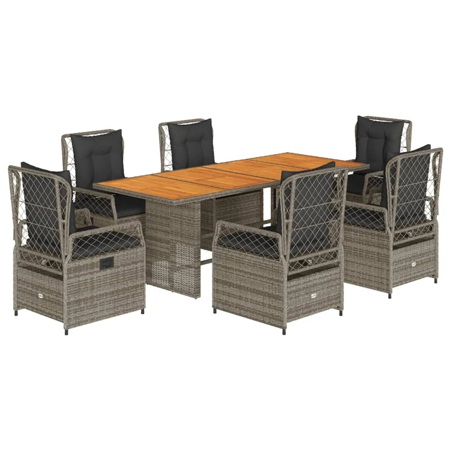 vidaXL 7-tlg Garten-Essgruppe aus Poly-Rattan und Akazienholz mit Kissen in Grau - Bild 2