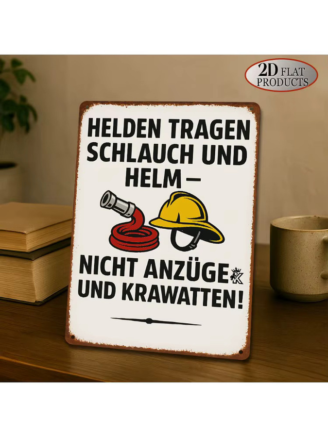 HELLOYOUNG Vintage Metall-Beschilderung mit Feuerwehrhelm und Feuerwehrauto-Design, nostalgische Feuerwache Dekoration für Büro, Werkzeugraum und Garage, B/H: 30 x 20 cm - Bild 6