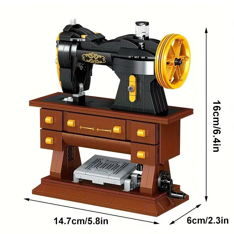 AMAZINGBLOKS Retro-Nähmaschine DIY-Baukasten in Schwarz aus Kunststoff mit 633 Teilen - Bild 5
