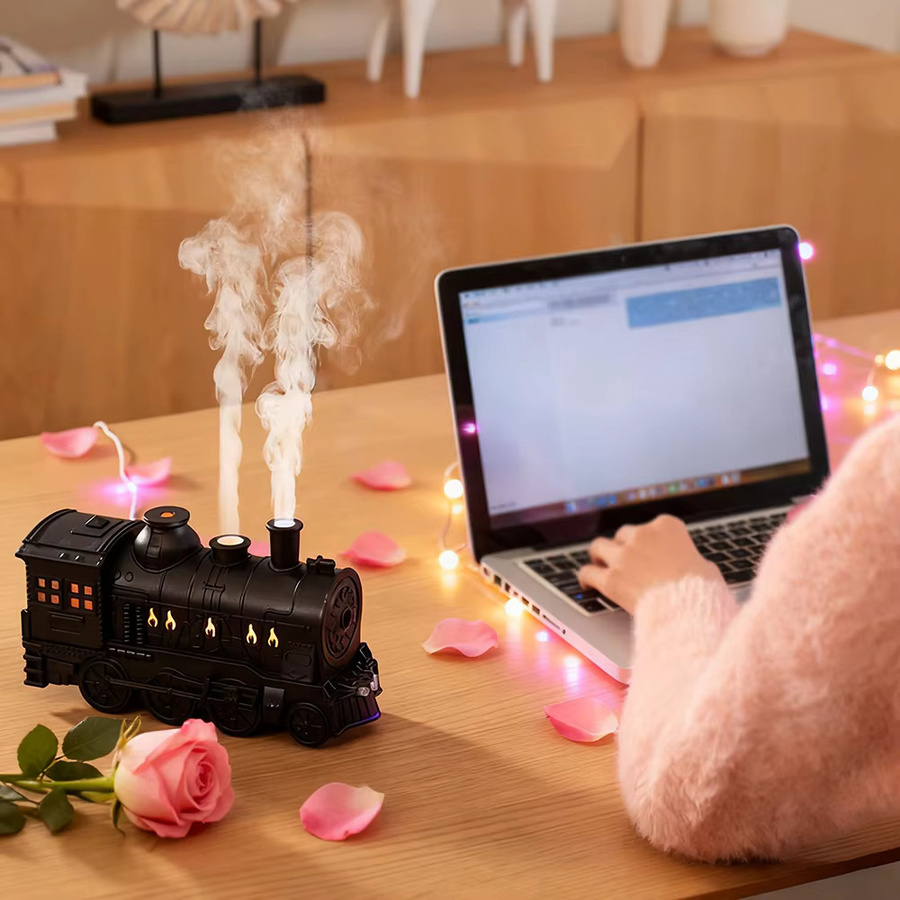 HAOYUNMA Aromadiffusor in Zugform mit Umgebungslicht und Timer, USB-betriebener Luftbefeuchter in Schwarz - Bild 3