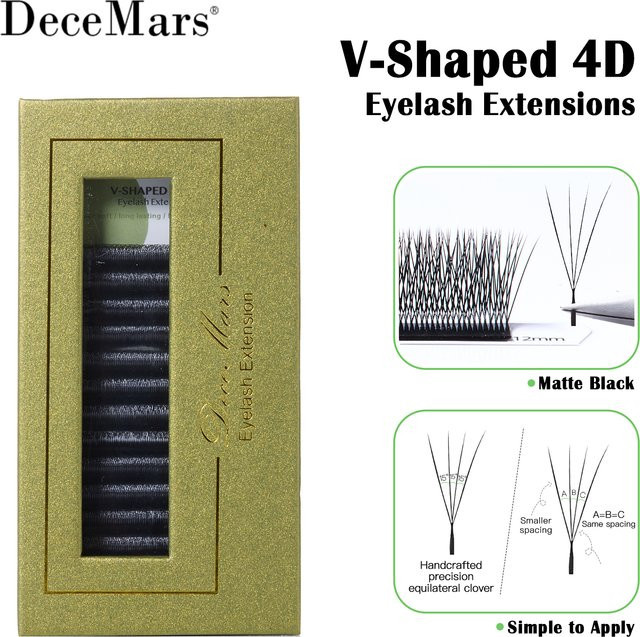 DeceMars Wimpernverlängerungen V-förmig 4D, Mattschwarz, 12 Reihen - Bild 1