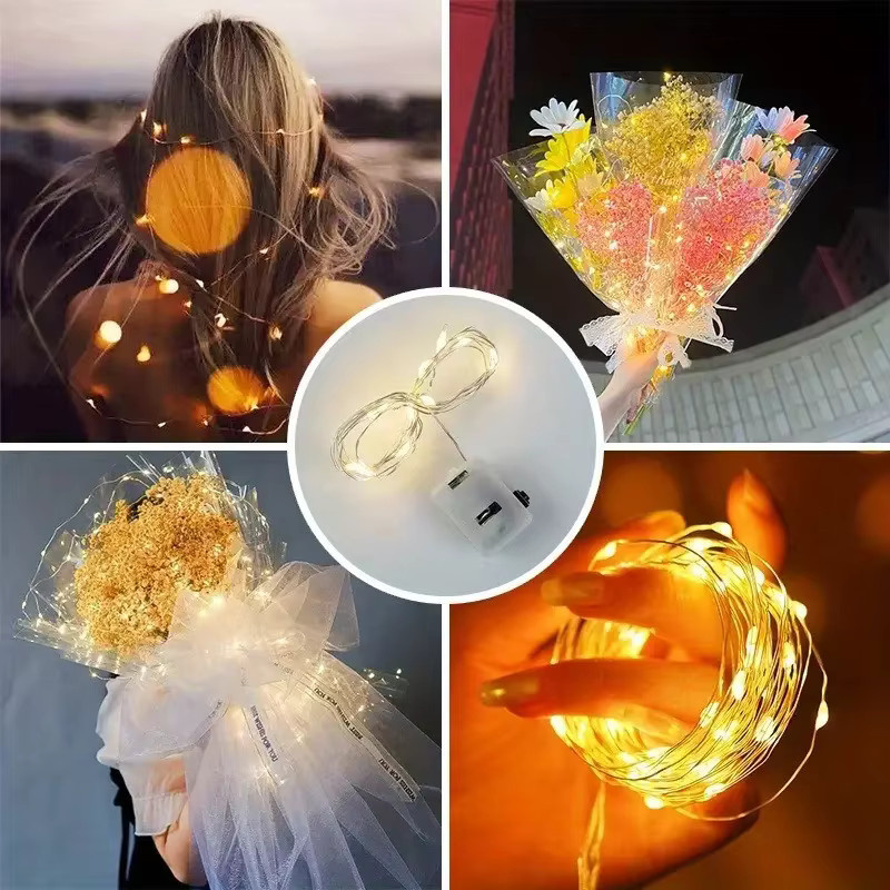 10er Set Peach Forest LED Lichterkette warmweiß, batteriebetrieben und wasserdicht mit silbernem Metalldraht für DIY Dekorationen, Hochzeiten und Partys - Bild 3