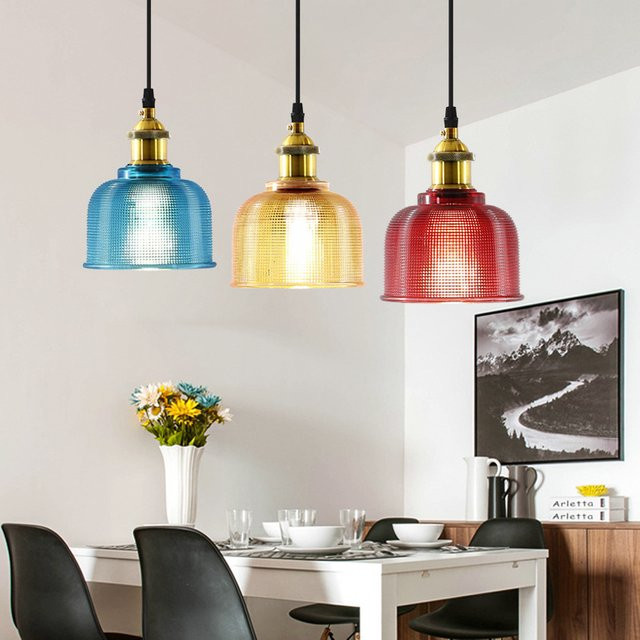 Lava Ball Buntglas-Pendelleuchte im Vintage-Stil mit E27-Fassung, Mehrfarbig, Gold/Messing - Bild 1