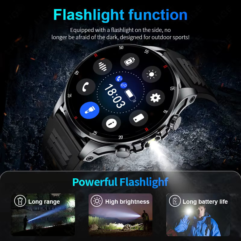 LIGE Smartwatch für Herren mit Bluetooth-Anruf, LED-Taschenlampe und Gesundheitsüberwachung für Android und iOS, Wasserdicht, in Schwarz, Silber oder Blau - Bild 2