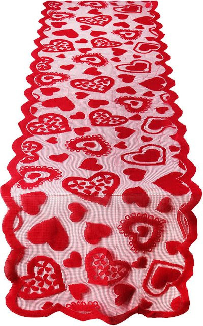 WEIGAO Tischläufer aus Spitze in Rot mit Herzmotiv für Valentinstag und Hochzeitstag, Länge: 184 cm - Bild 1