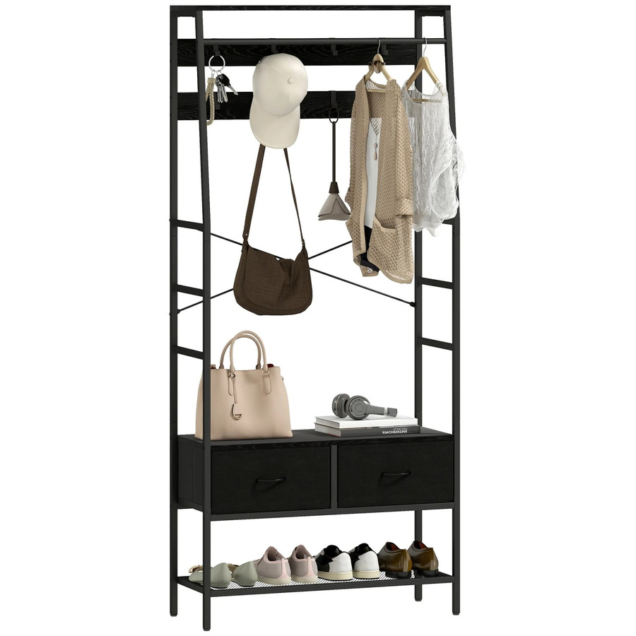 HOMCOM Garderobenständer im Industriedesign aus Spanplatte und Stahl, Schwarz, B: 80 cm, T: 30 cm, H: 180,5 cm - Bild 2