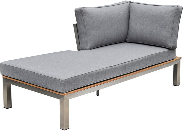 OUTFLEXX Chaiselongue aus Edelstahl, Teakholz und Textil in Silber/Grau, B/T/H: 158 x 76 x 64 cm - Bild 1