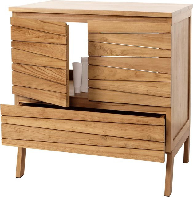 MCW Teak-Waschbeckenunterschrank M73 aus Teakholz in Braun, B/T/H: 87 x 56 x 81 cm - Bild 1