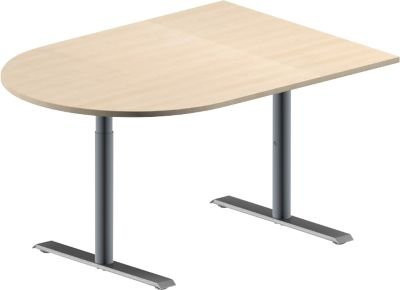 Schäfer Shop Genius Konferenztisch MODENA FLEX Halbkreis mit T-Fuß Rundrohr in Ahorn und Weißaluminium, B: 140 cm, T: 100 cm, H: 65-85 cm - Bild 1