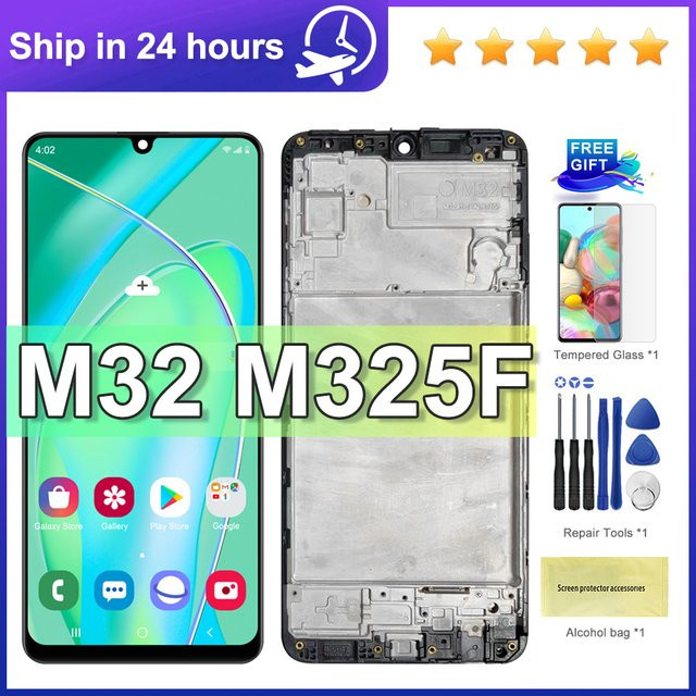 Samsung M32 4G SM-M325FV LCD-Touchscreen Digitalisierer mit Rahmen für Amoled Display in Schwarz 6.4 Zoll - Bild 1