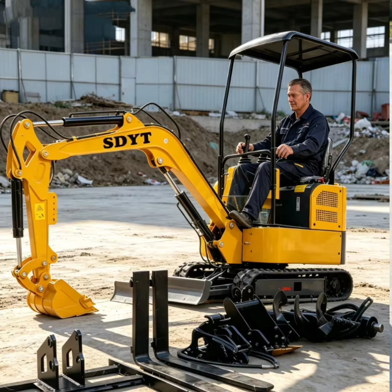 YITUI Minibagger in Gelb mit stabilem Hydrauliksystem für Grabenarbeiten, Abrissarbeiten und Hausbauprojekte - Bild 1