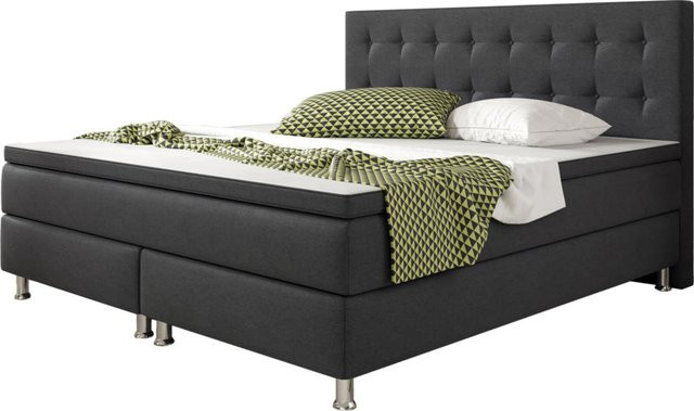 Inter Trading Boxspringbett Köln in Anthrazit mit Webstoff, B/T: 180 x 200 cm - Bild 1