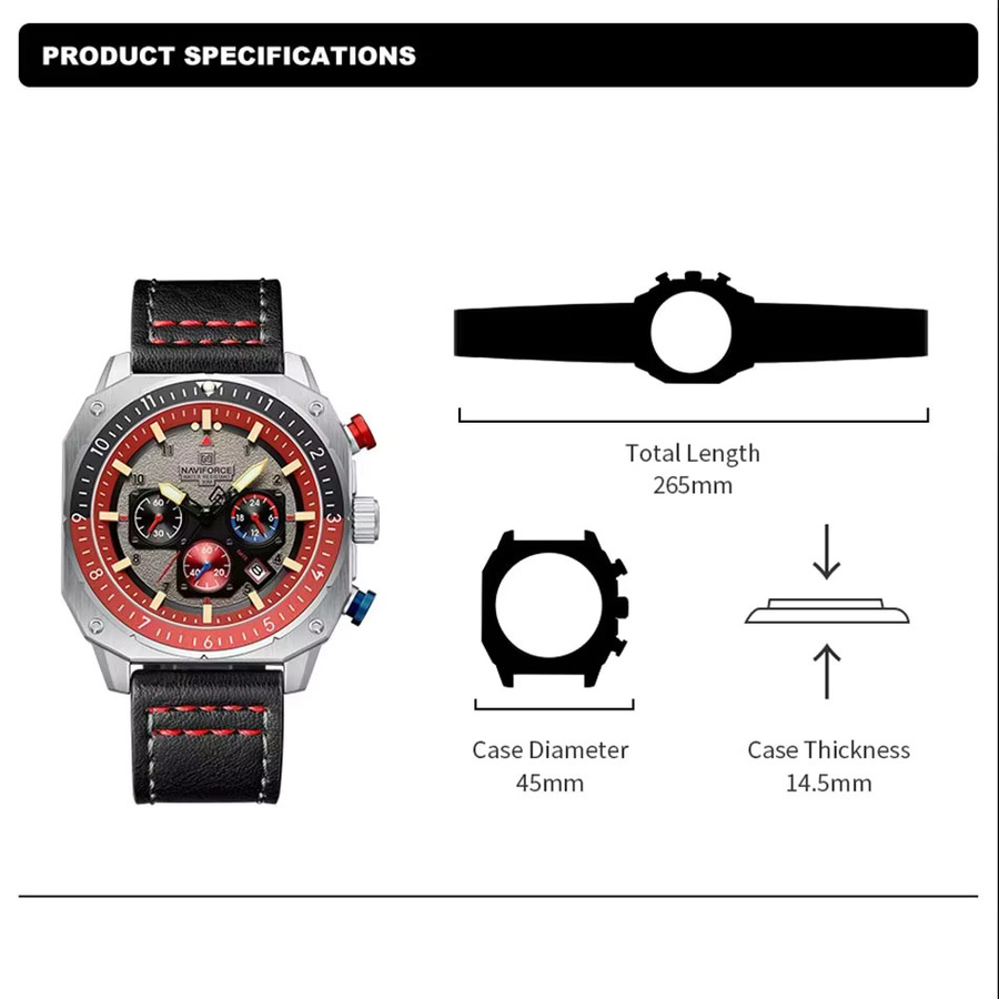 NAVIFORCE Armbanduhr, Quarz, Leder, Schwarz, Herren - Bild 4