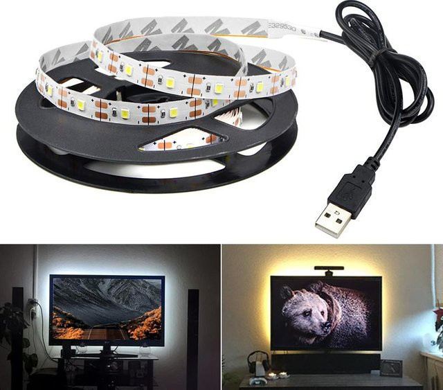 MALITAI LED-Streifen TV-Hintergrundbeleuchtung mit USB-Kabel, warmweiß - Bild 1