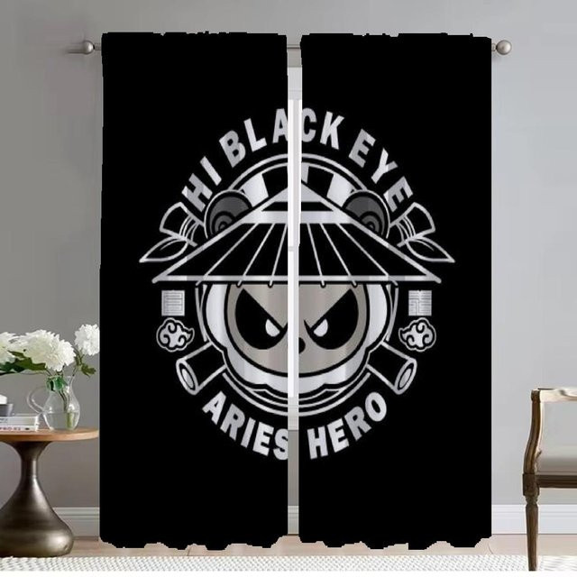 Hallo Black Eye Vorhänge mit Kamera-Motiv, semi-transparente Tüll-Vorhänge für Kinderzimmer und Wohnzimmer, Schwarz, 2 Stück, Breite: 50 cm, Höhe: 70 cm - Bild 1