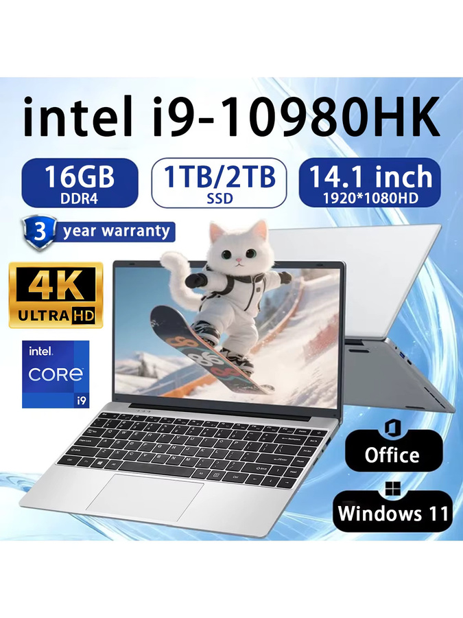 Intel Core i9 10980HK Gaming-Laptop 14,1 Zoll, 16GB RAM, 2TB SSD, Windows 11 Pro, Silber - Bild 6