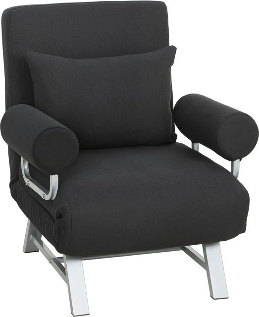 HOMCOM Chauffeuse-Sessel Schlafsofa klappbar für 1 Person mit Lenden- und Armlehnenkissen, Schwarz, Leinen - Bild 1